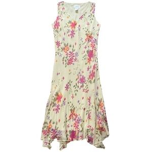 Y2K Silk Floral Maxi Dress Asymmetrical Hem Sleeveless